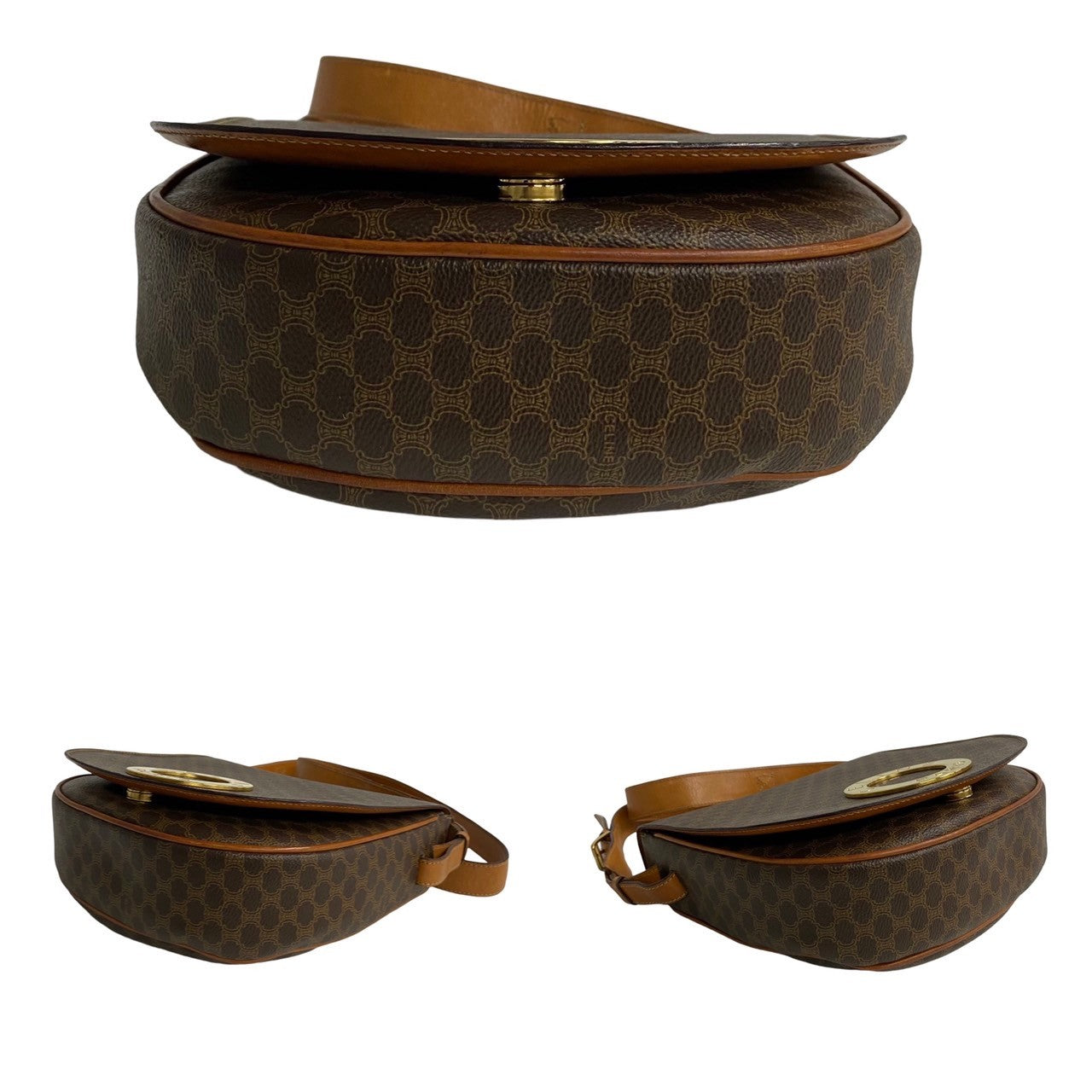 Celine Shoulder Bag Leather, Pvc Brown Macadam Women