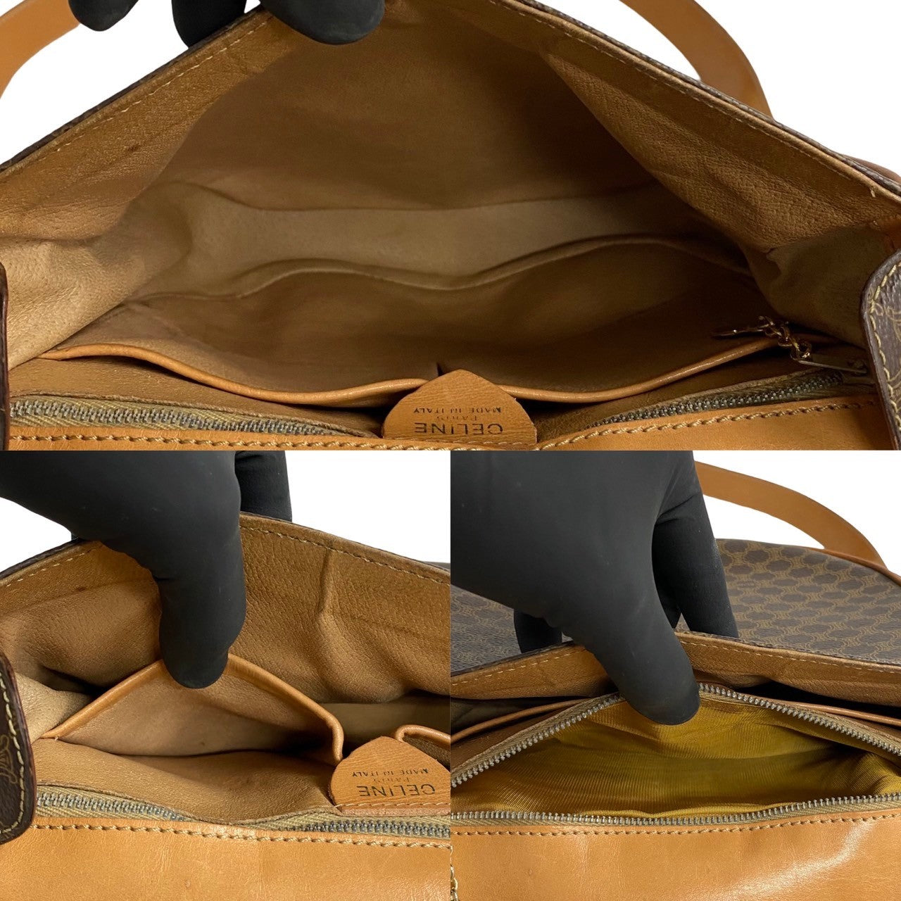 Celine Shoulder Bag Leather, Pvc Brown Macadam Women
