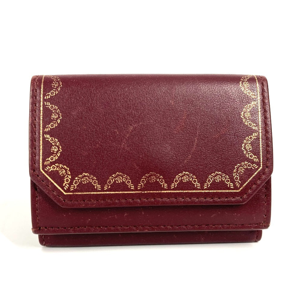 Cartier Trifold Wallet Leather Wine-Red Garland De Cartier Women