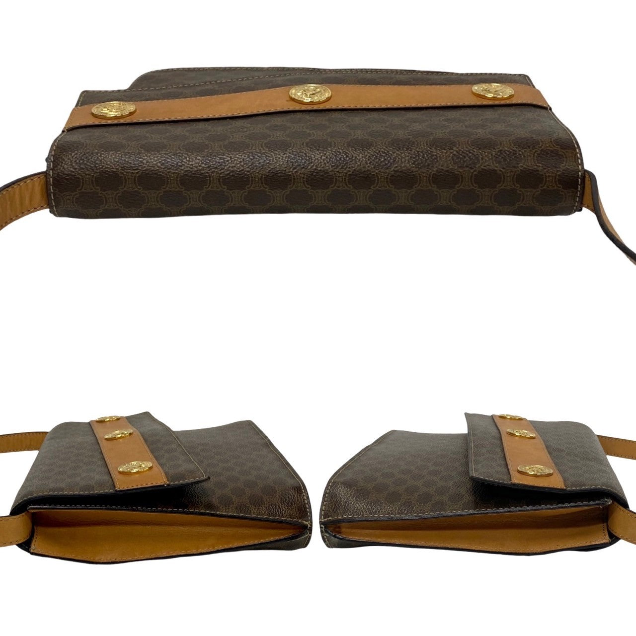 Celine Shoulder Bag Leather, Pvc Brown Macadam Blason Triomphe Pattern Women