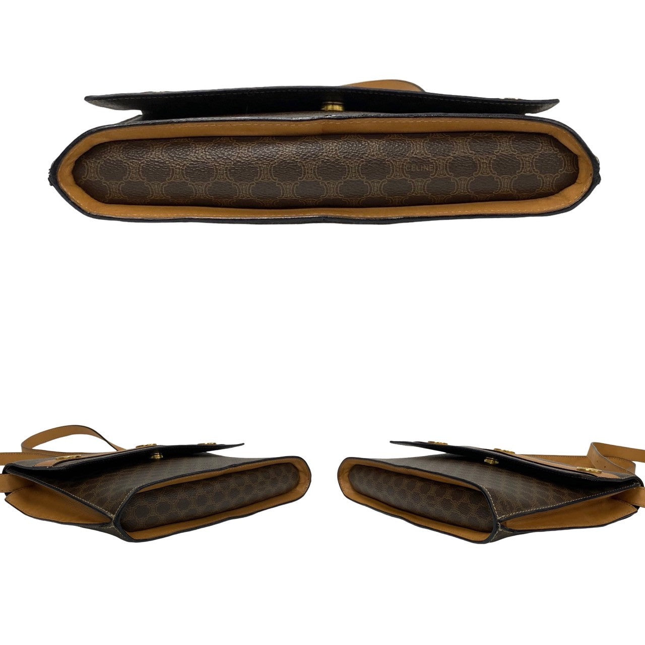 Celine Shoulder Bag Leather, Pvc Brown Macadam Blason Triomphe Pattern Women