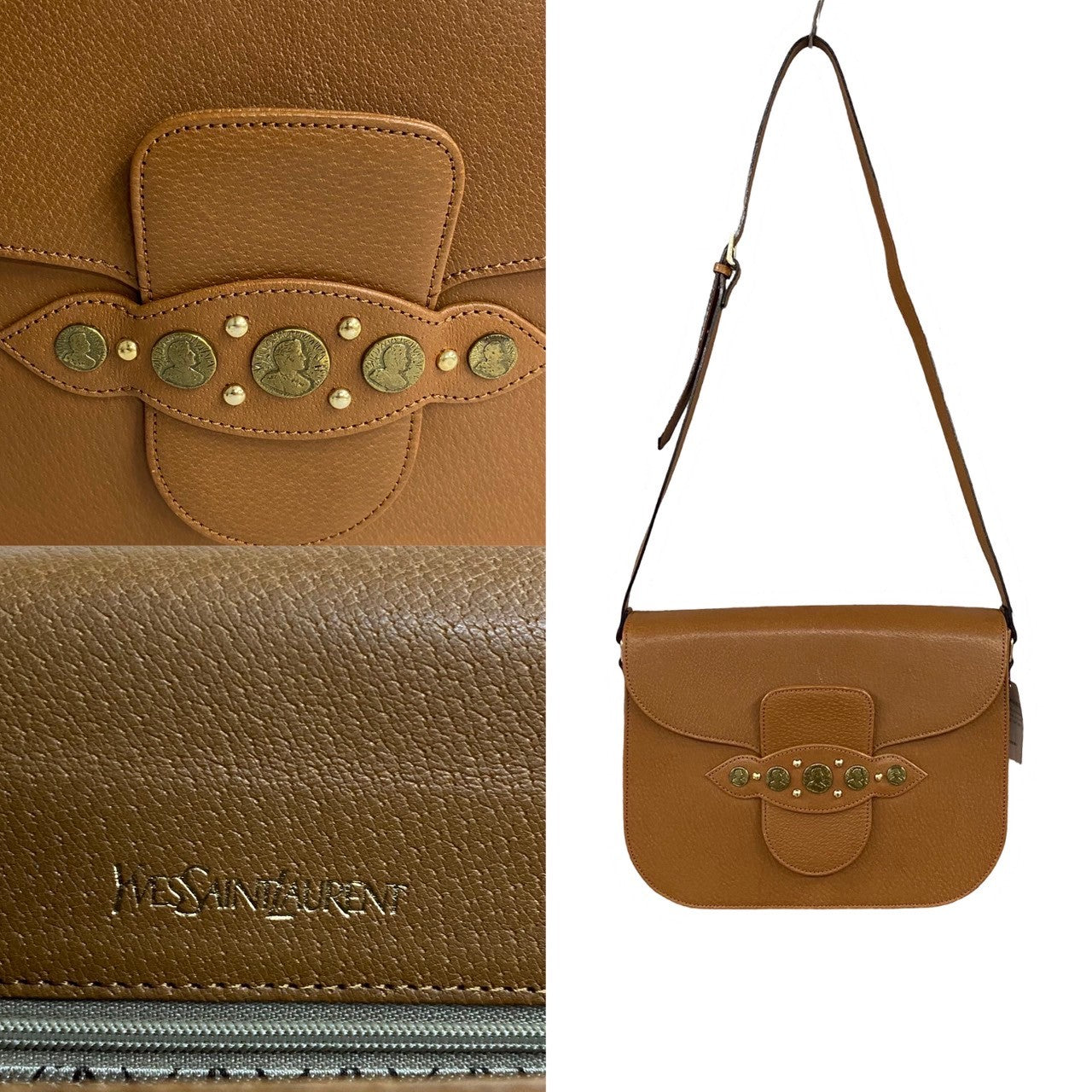 Yves Saint Laurent Shoulder Bag Leather Brown Women