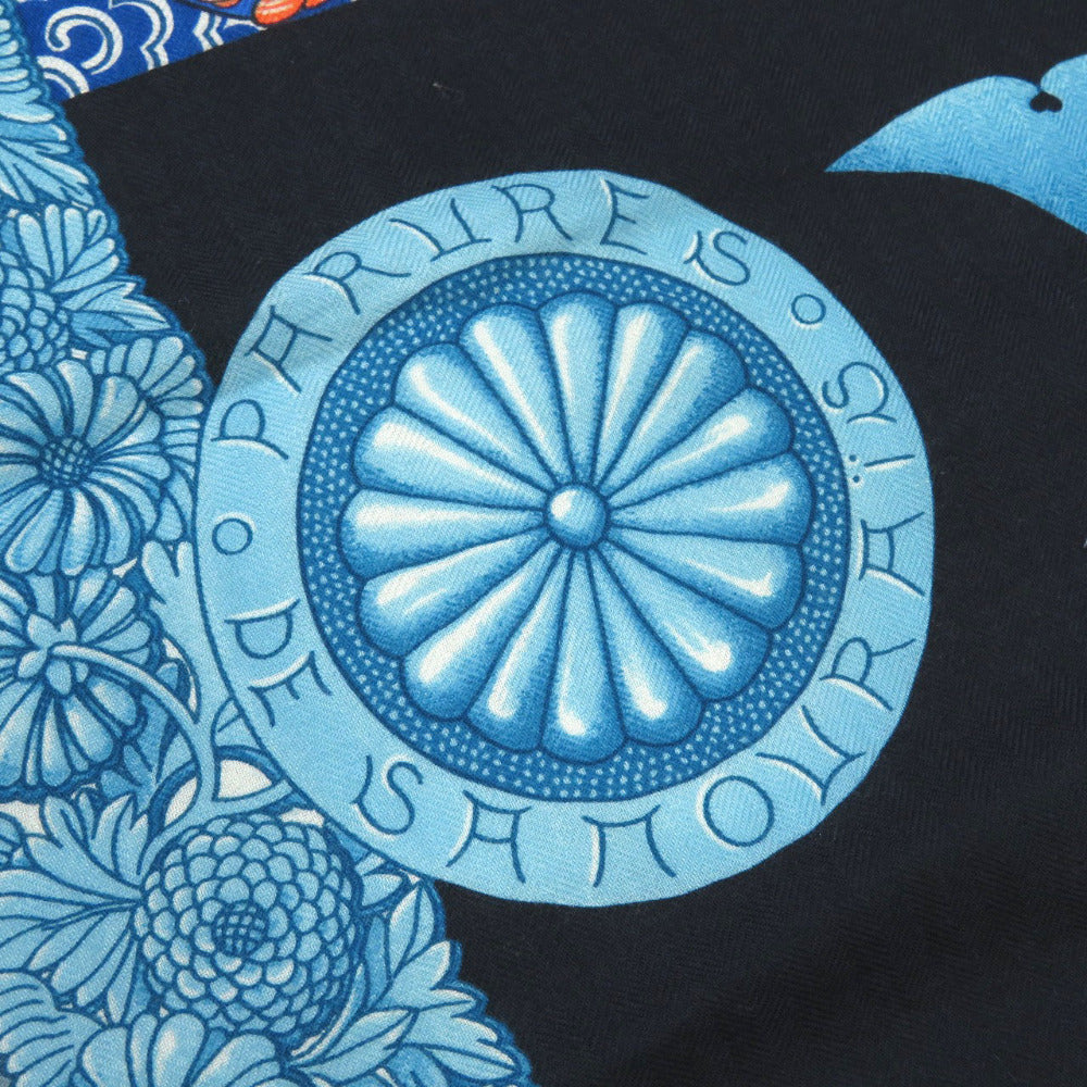 Hermes Stall Cashmere Blue Carre140 Samurai Armor Helmet Parures De Samourais Women