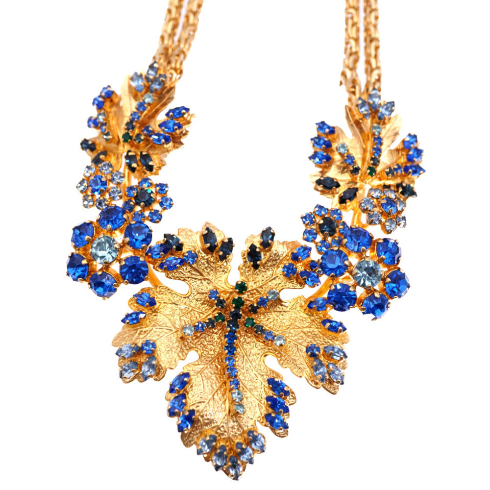 Dior Necklace Metal, Rhinestone Gold Vintage Rhinestone Necklace Leaf Motif Women
