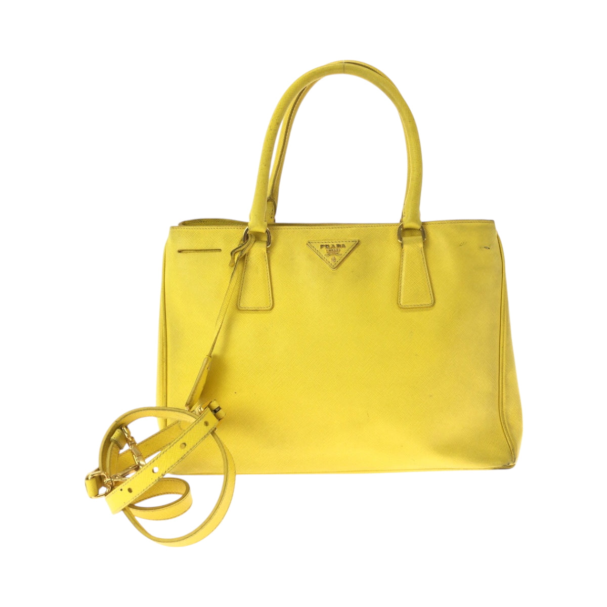 Prada Shoulder Bag Bn1874 Leather Yellow Gold Metal Shoulder Bag Handbag 2Way Safiano Women