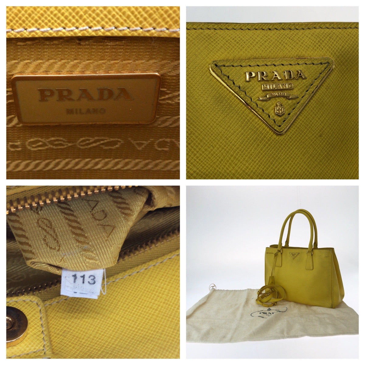 Prada Shoulder Bag Bn1874 Leather Yellow Gold Metal Shoulder Bag Handbag 2Way Safiano Women