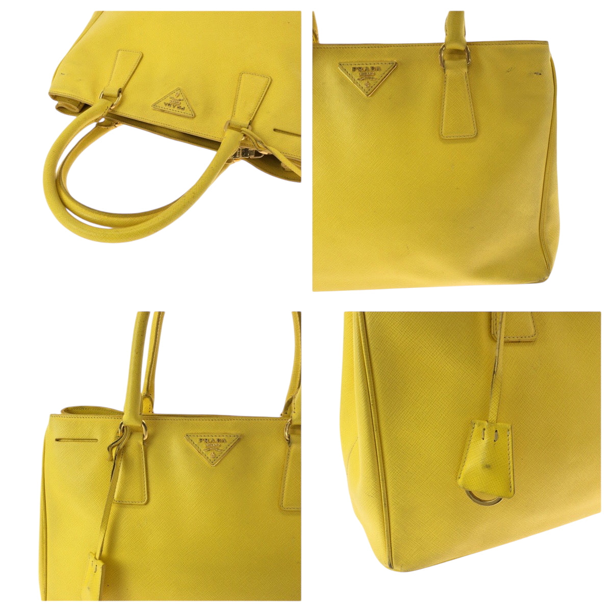 Prada Shoulder Bag Bn1874 Leather Yellow Gold Metal Shoulder Bag Handbag 2Way Safiano Women