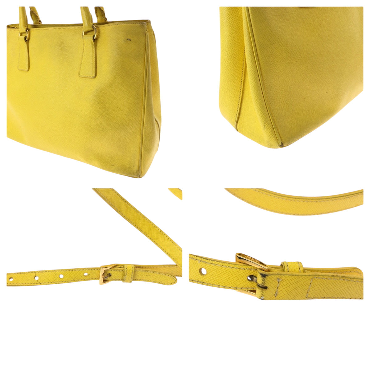 Prada Shoulder Bag Bn1874 Leather Yellow Gold Metal Shoulder Bag Handbag 2Way Safiano Women