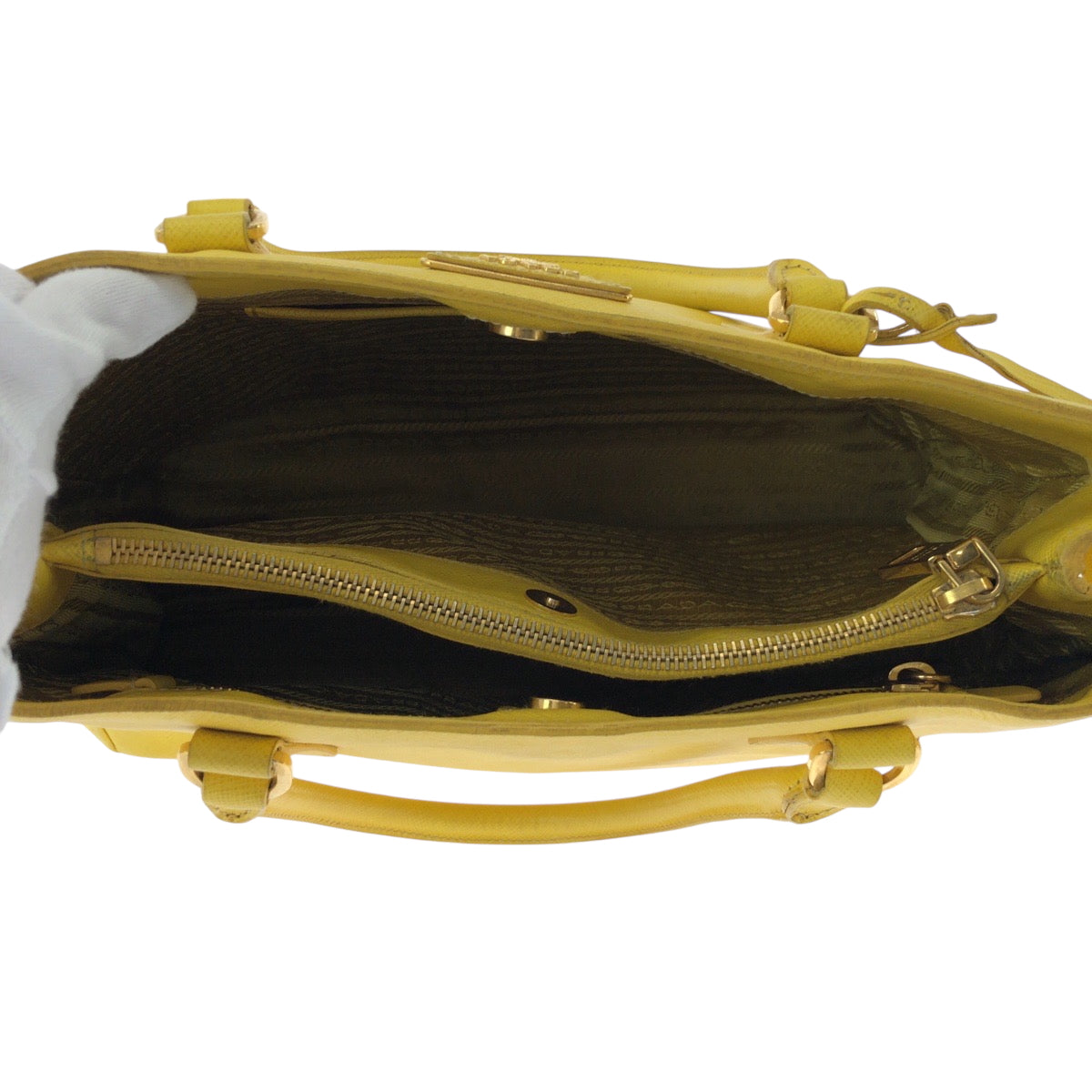 Prada Shoulder Bag Bn1874 Leather Yellow Gold Metal Shoulder Bag Handbag 2Way Safiano Women
