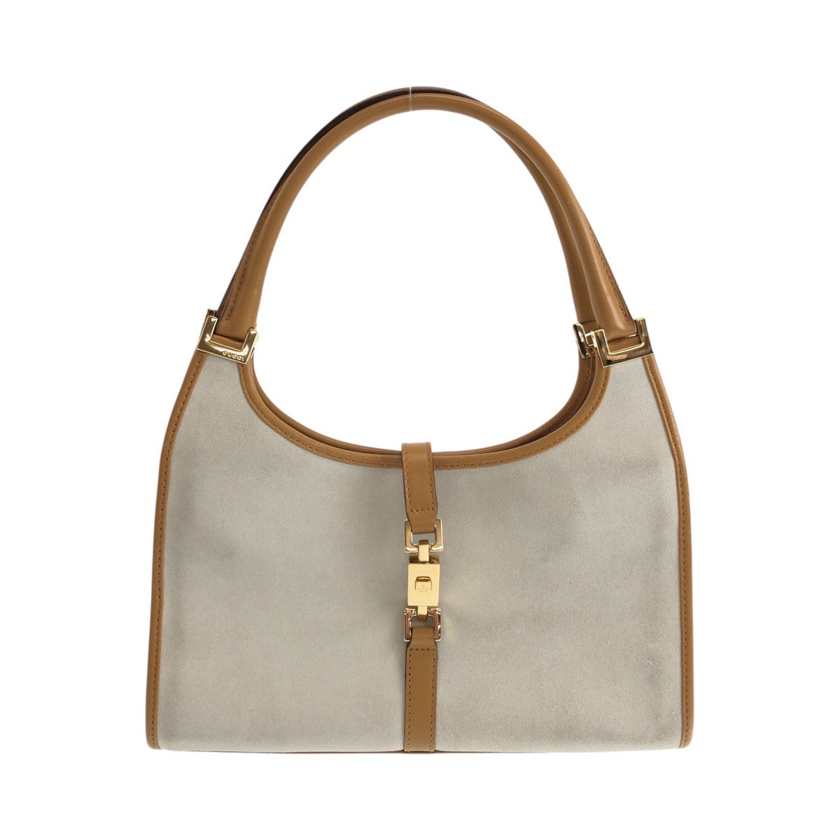 Gucci Shoulder Bag 002 1068 Suede, Leather Gray Camel Gold Metal Jackie Women