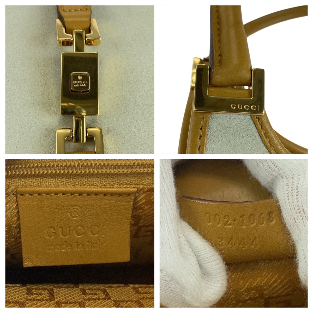 Gucci Shoulder Bag 002 1068 Suede, Leather Gray Camel Gold Metal Jackie Women