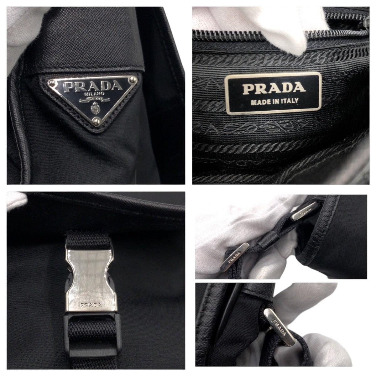 Prada Shoulder Bag Nylon Black Silver Test Triangular Logo