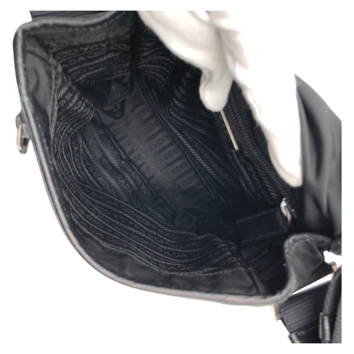 Prada Shoulder Bag Nylon Black Silver Test Triangular Logo