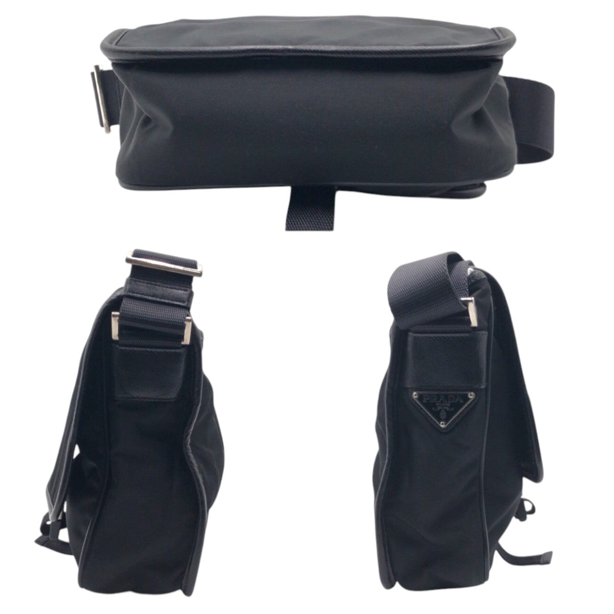 Prada Shoulder Bag Nylon Black Silver Test Triangular Logo