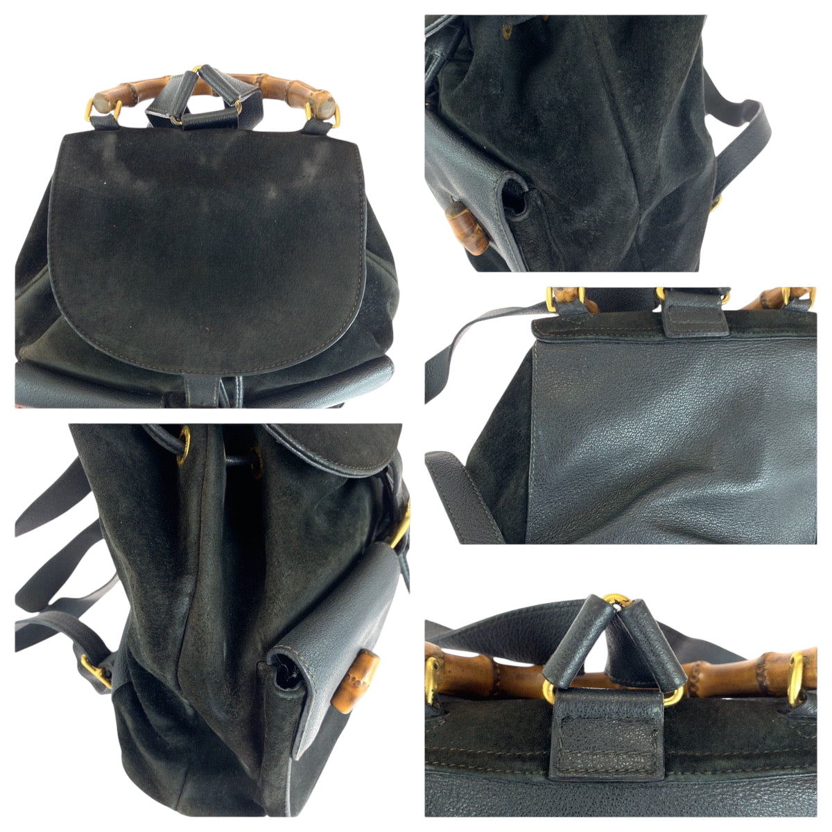 Gucci Backpack 003 58 0016 Suede Black Brown Backpack Backpack Bamboo Old Gucci Women