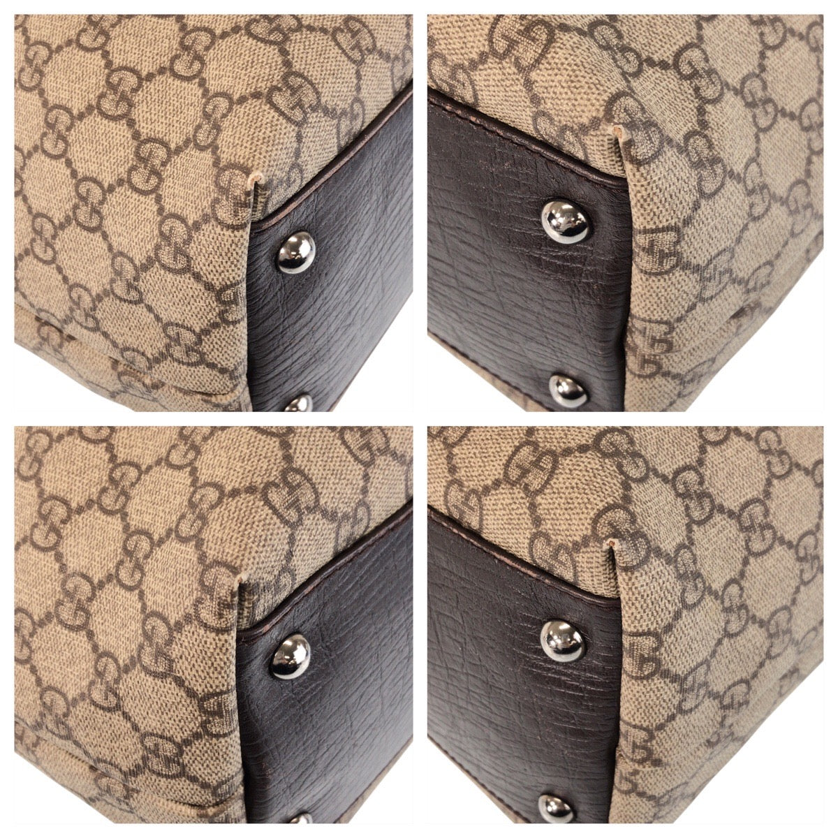 Gucci Tote Bag 131220 Gg Supreme Canvas, Leather Beige Brown Tote Bag Shoulder Bag Women