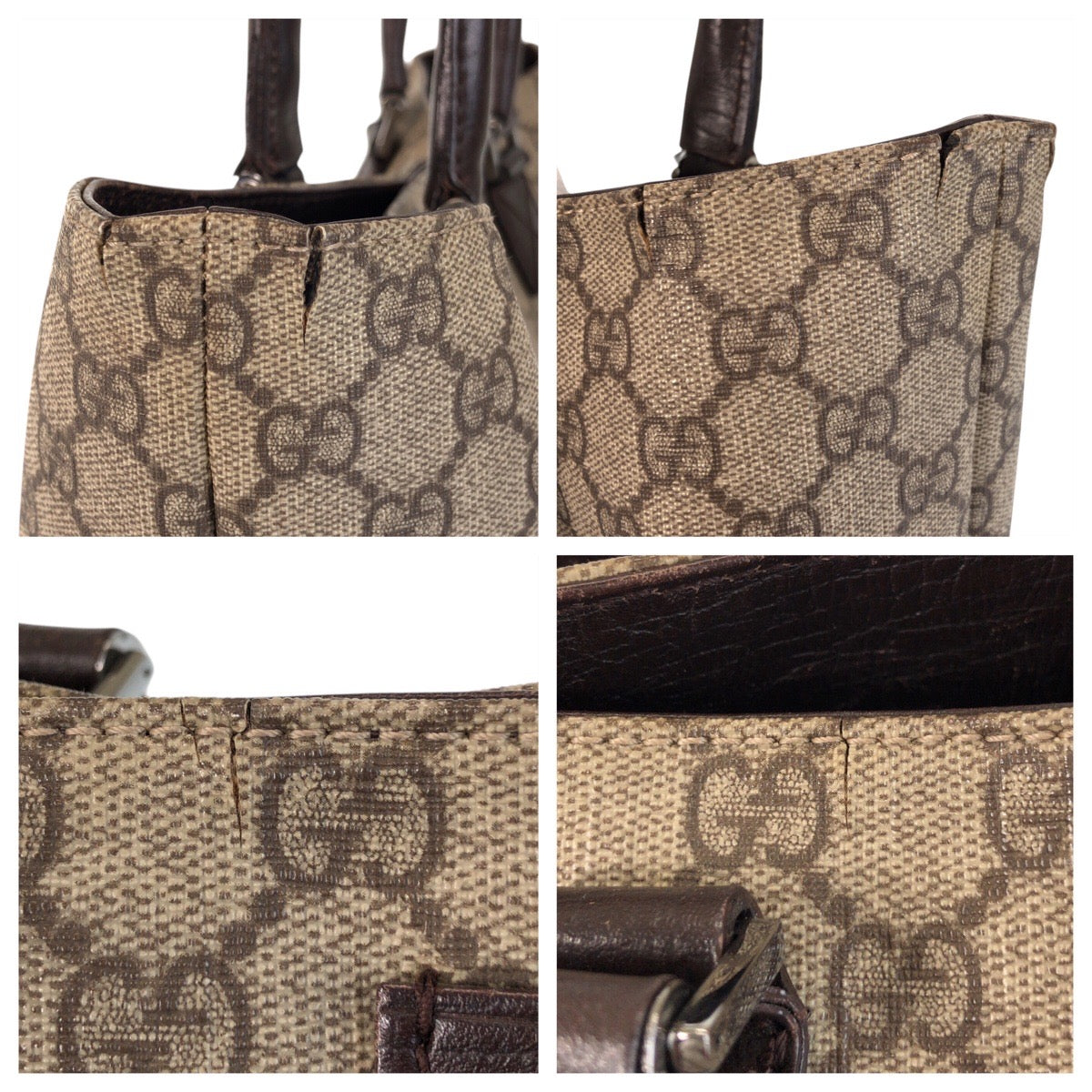 Gucci Tote Bag 131220 Gg Supreme Canvas, Leather Beige Brown Tote Bag Shoulder Bag Women