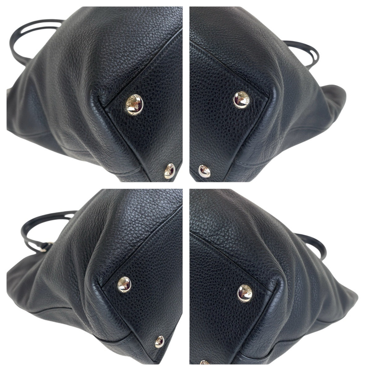 Prada Tote Bag Leather Black Silvermetal Tote Bag Shoulder Bag 2Way Vittero Dyno Triangle With Logo