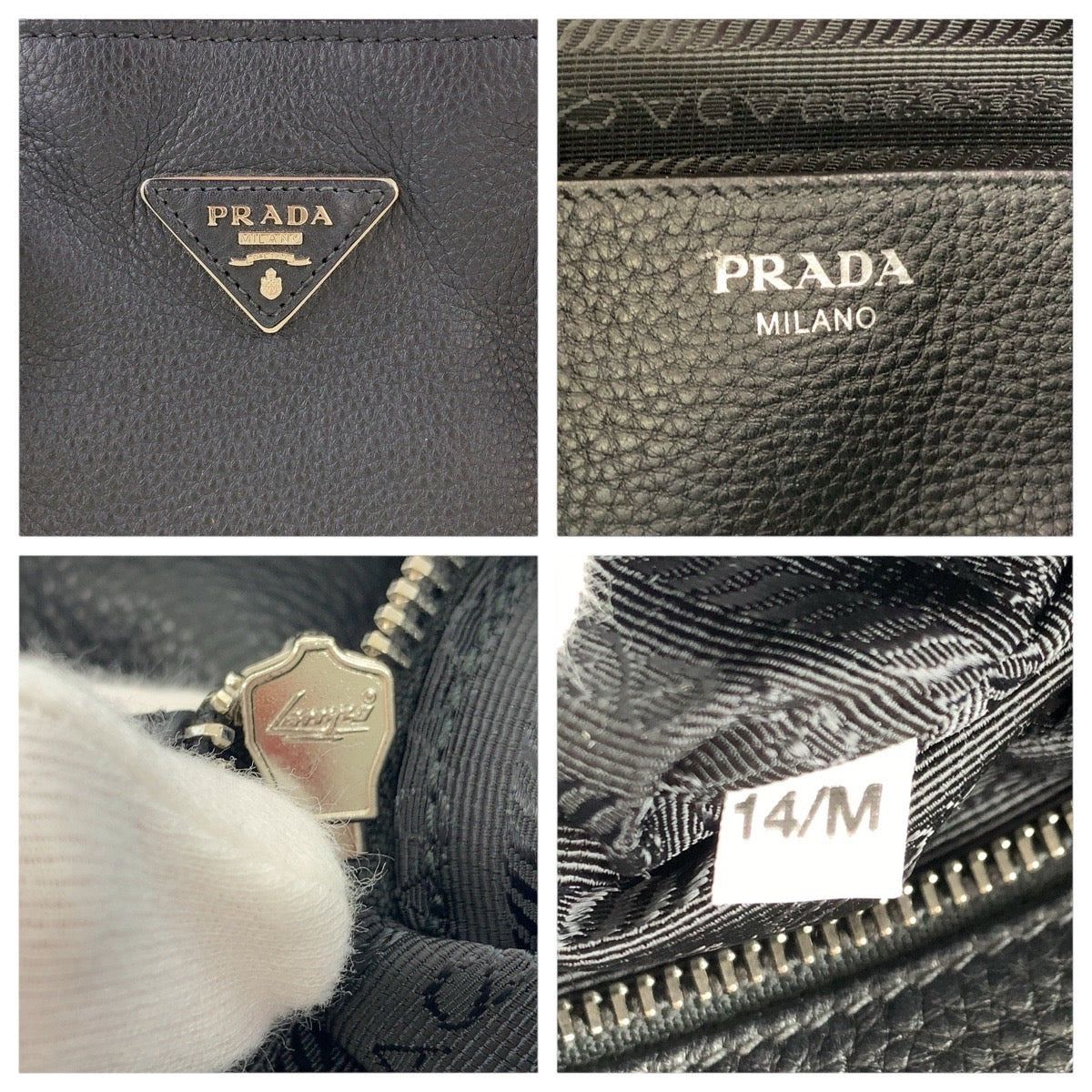 Prada Tote Bag Leather Black Silvermetal Tote Bag Shoulder Bag 2Way Vittero Dyno Triangle With Logo