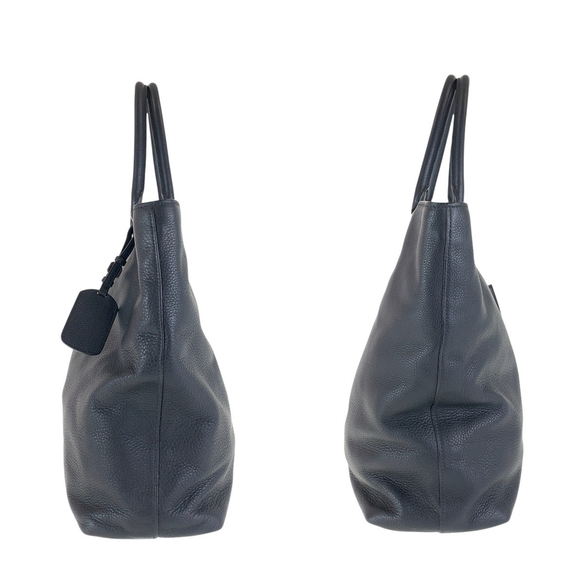 Prada Tote Bag Leather Black Silvermetal Tote Bag Shoulder Bag 2Way Vittero Dyno Triangle With Logo
