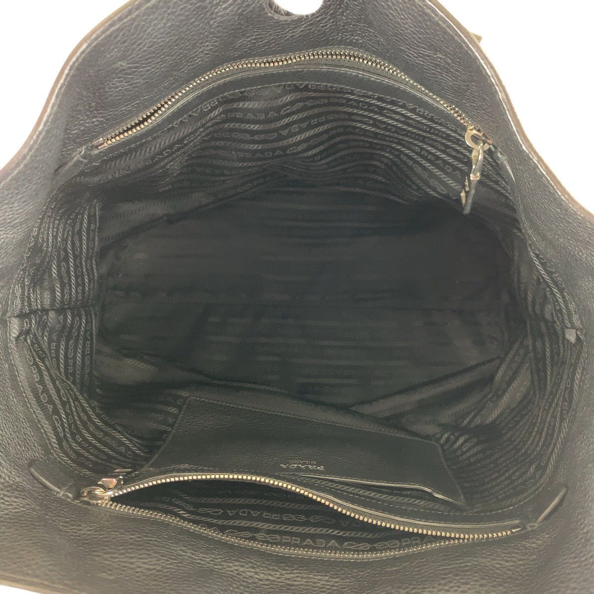 Prada Tote Bag Leather Black Silvermetal Tote Bag Shoulder Bag 2Way Vittero Dyno Triangle With Logo