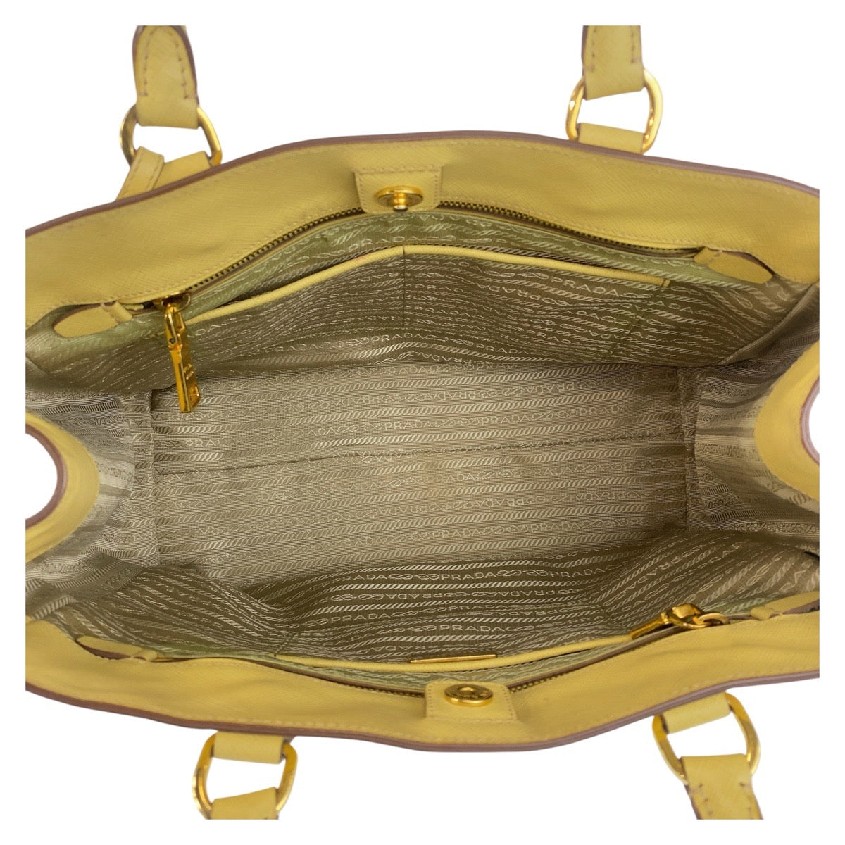Prada Handbag Leather Yellow Gold Metal Handbag Shoulder Bag 2Way Safiano Women