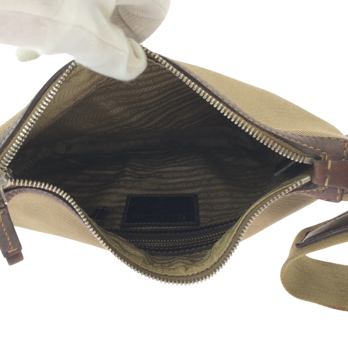 Prada Shoulder Bag Canvas Brown Silver Metal Shoulder Bag Pochette Logo Jacquard Women