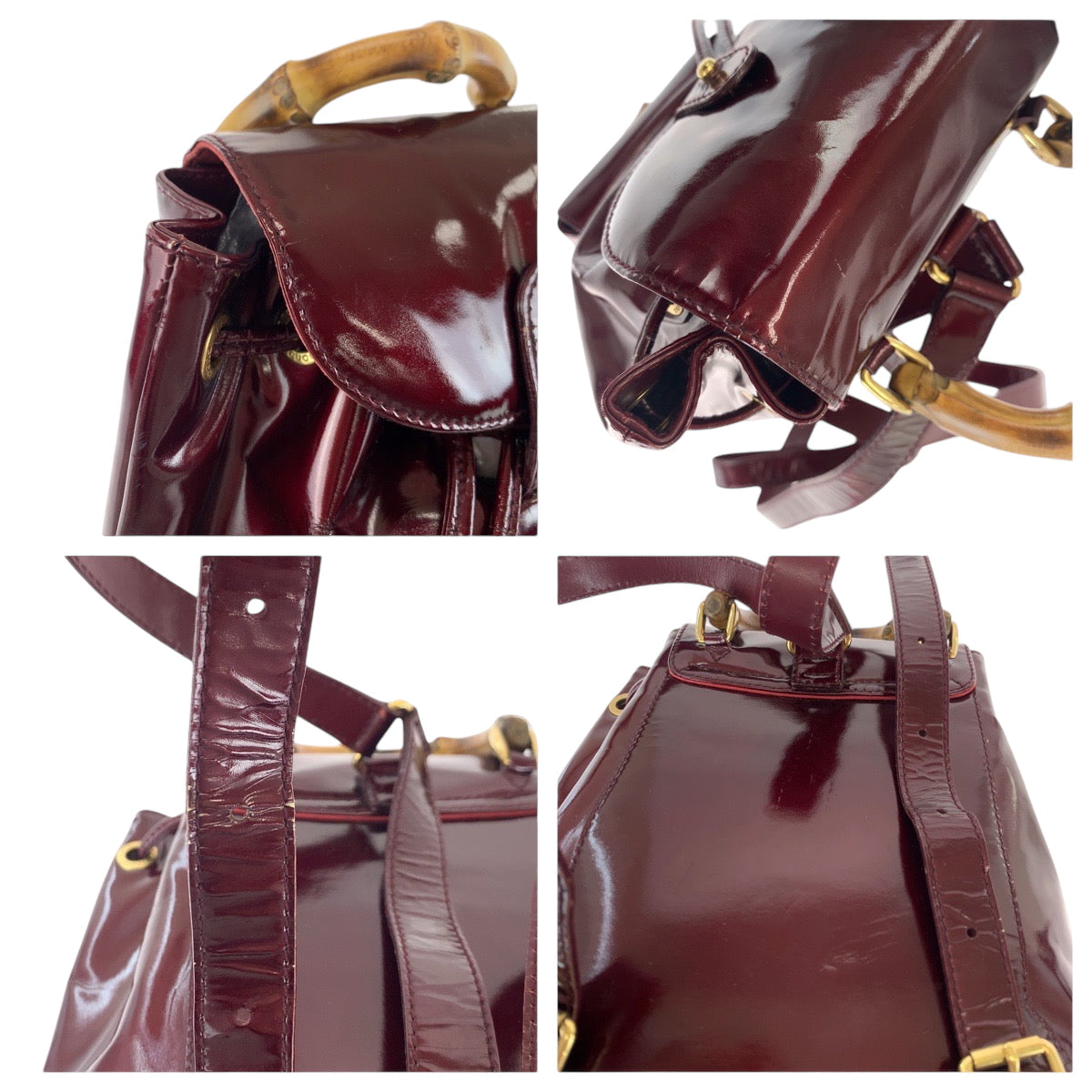 Gucci Backpack 003 1998 0030 Patent Leather Wine Red Brown Backpack Backpack Bamboo Women