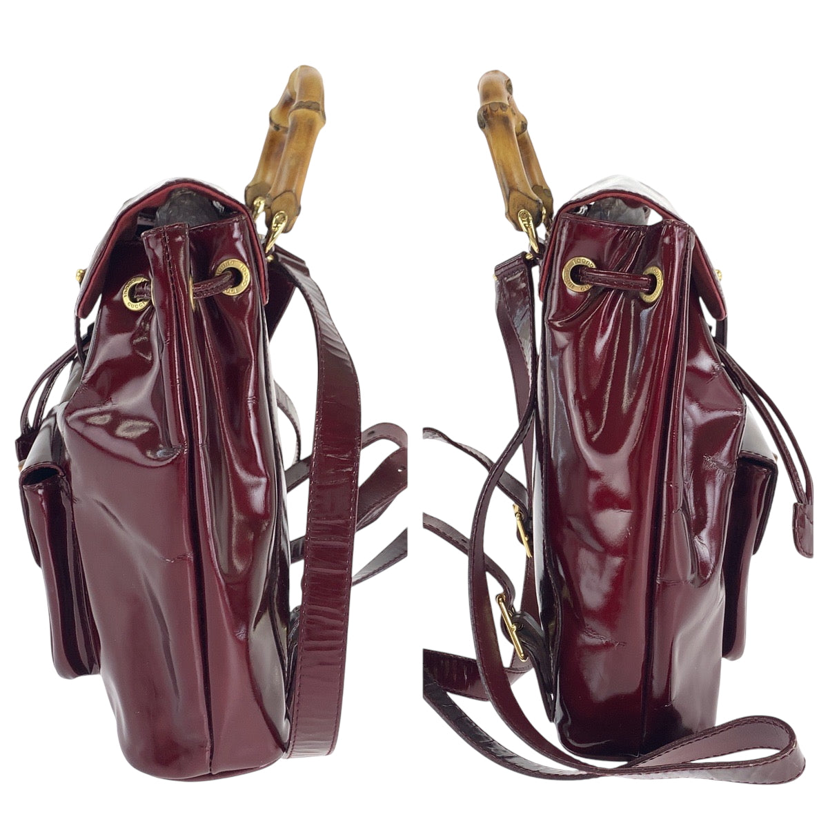 Gucci Backpack 003 1998 0030 Patent Leather Wine Red Brown Backpack Backpack Bamboo Women