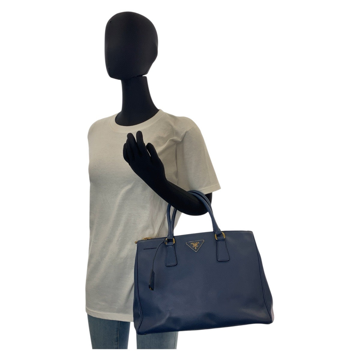 Prada Handbag Leather Blue Goldmetal Handbag Shoulder Bag 2Way Safiano Galleria Trianglewith Logo