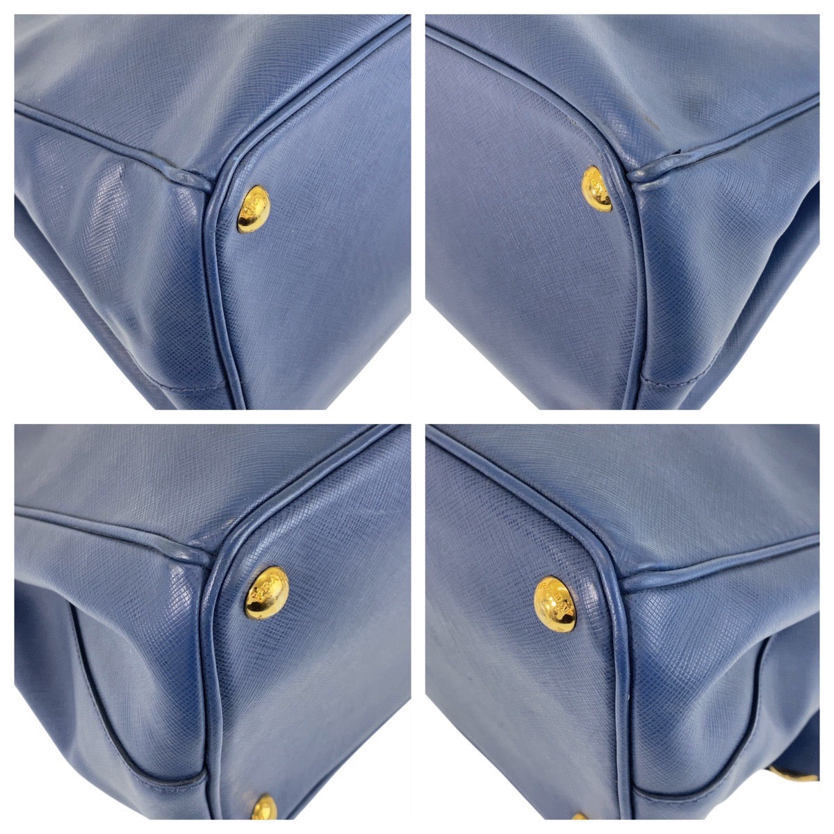 Prada Handbag Leather Blue Goldmetal Handbag Shoulder Bag 2Way Safiano Galleria Trianglewith Logo