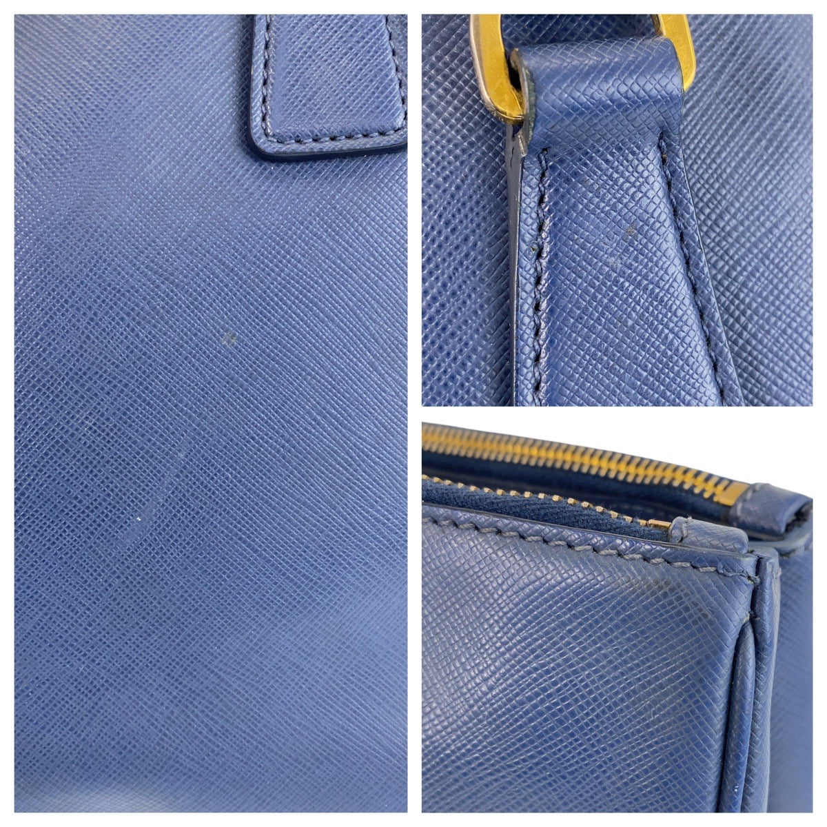 Prada Handbag Leather Blue Goldmetal Handbag Shoulder Bag 2Way Safiano Galleria Trianglewith Logo