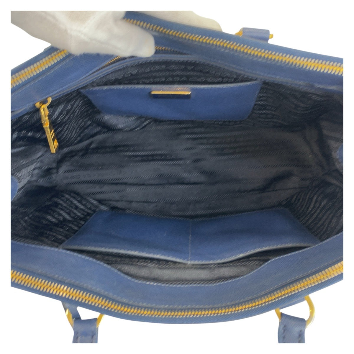 Prada Handbag Leather Blue Goldmetal Handbag Shoulder Bag 2Way Safiano Galleria Trianglewith Logo