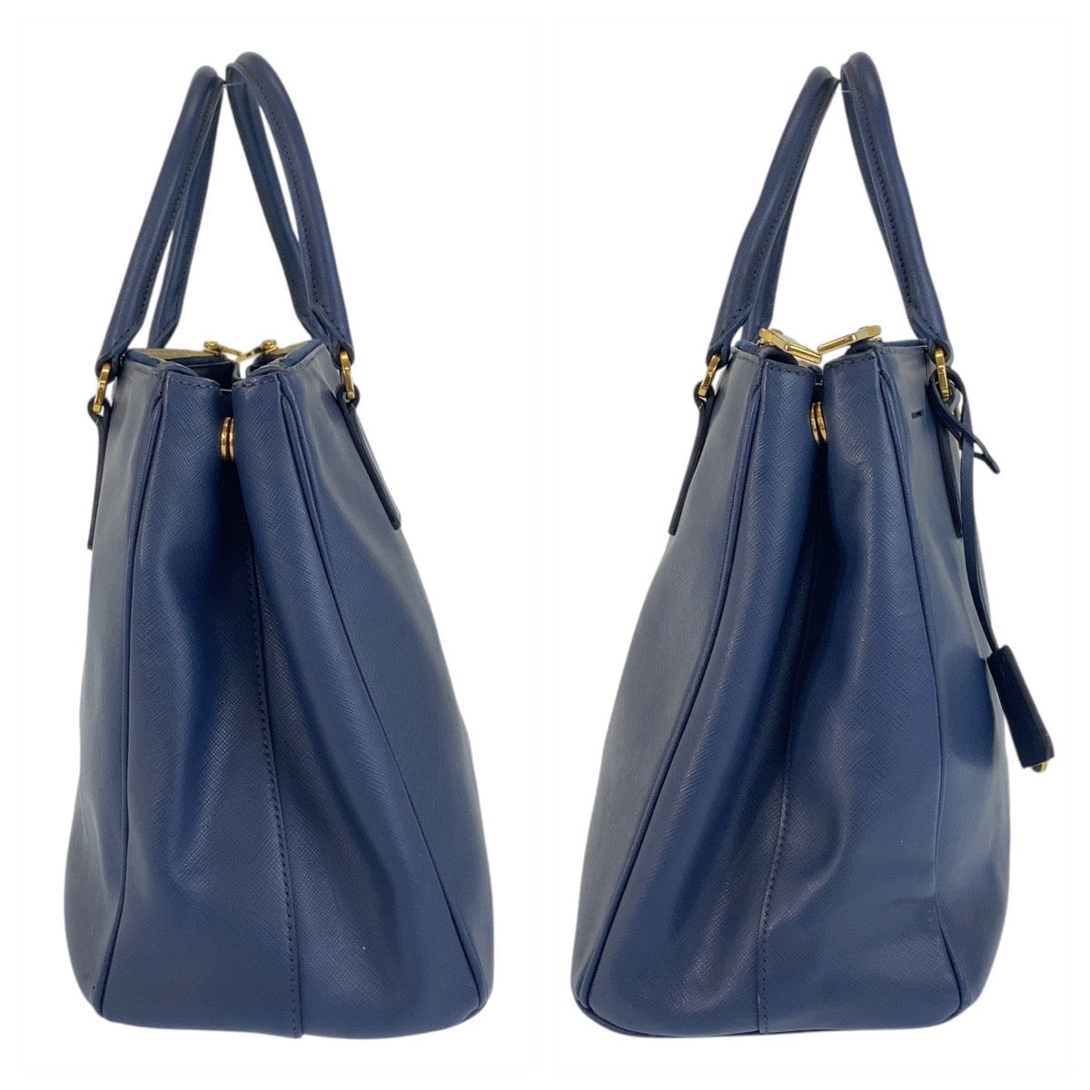 Prada Handbag Leather Blue Goldmetal Handbag Shoulder Bag 2Way Safiano Galleria Trianglewith Logo