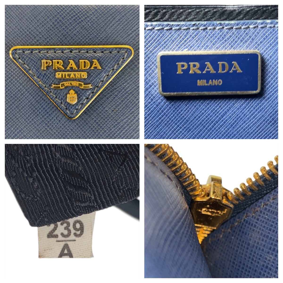 Prada Handbag Leather Blue Goldmetal Handbag Shoulder Bag 2Way Safiano Galleria Trianglewith Logo