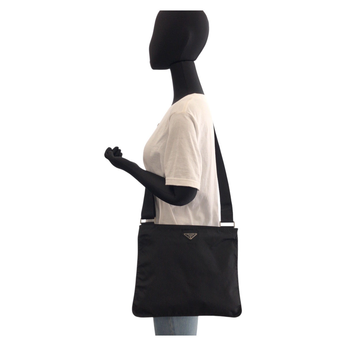 Prada Shoulder Bag Nylon Black Shoulder Bag Messenger Bag Test Triangle With Logo Women