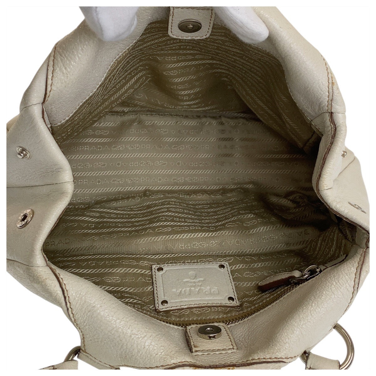 Prada Shoulder Bag Leather White Silvermetal Women