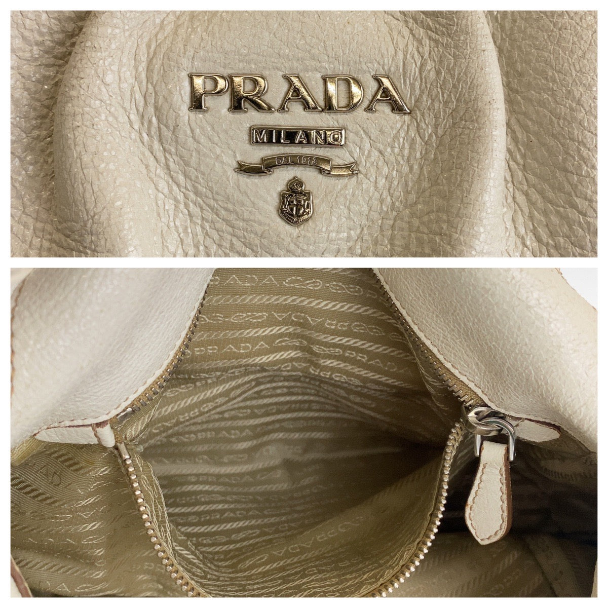 Prada Shoulder Bag Leather White Silvermetal Women