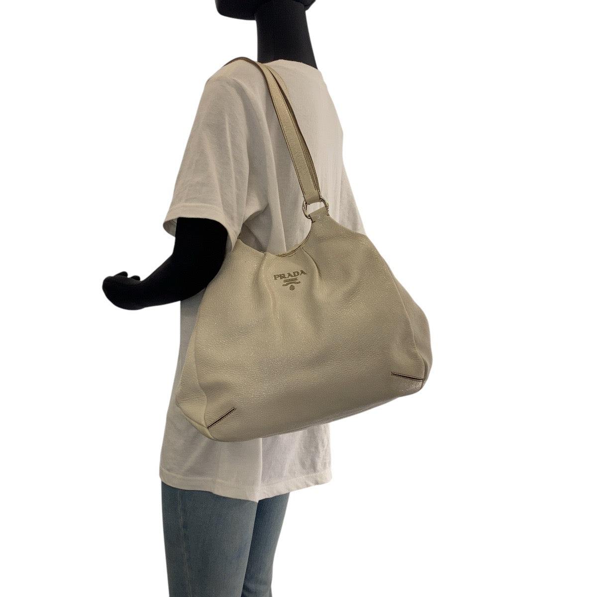 Prada Shoulder Bag Leather White Silvermetal Women