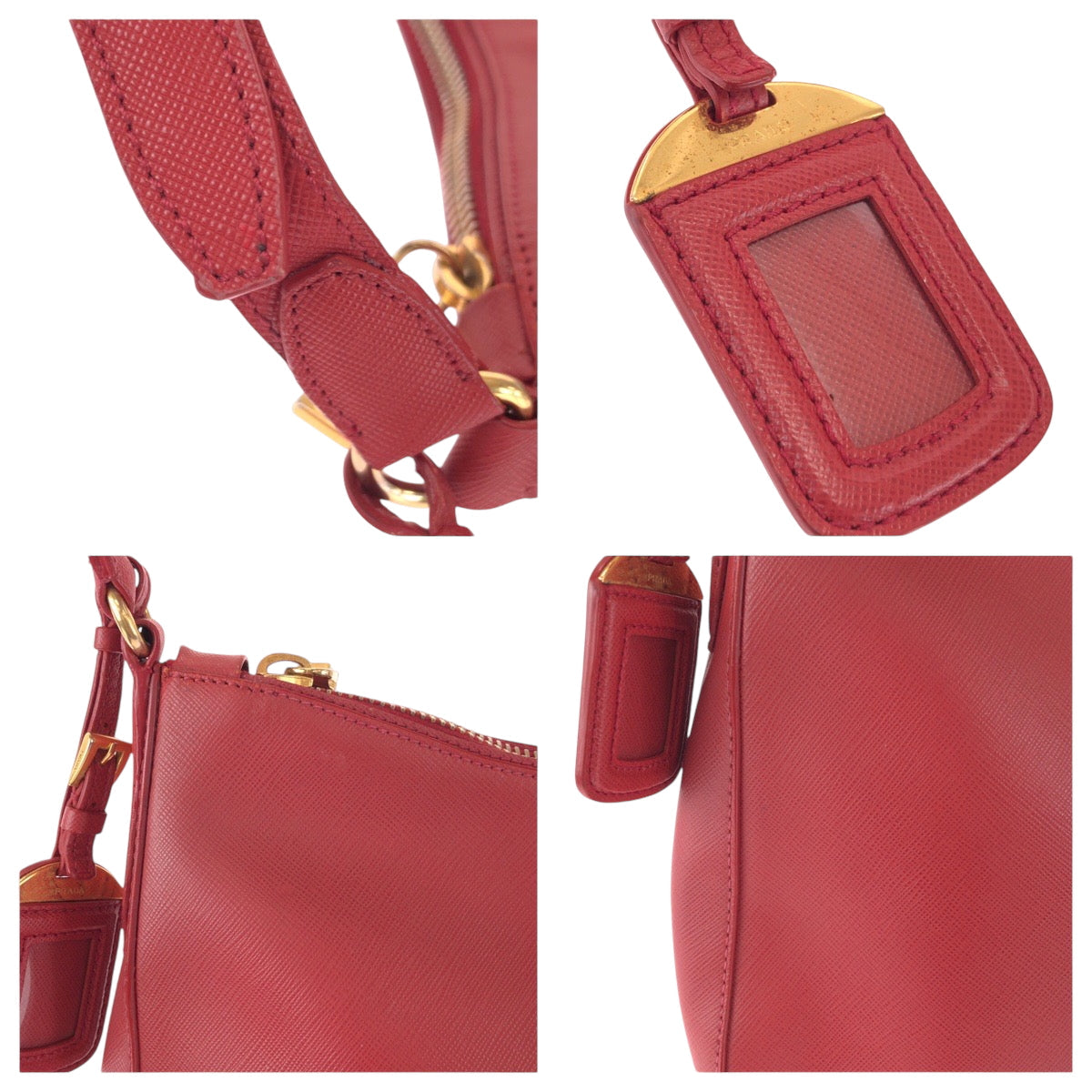 Prada Shoulder Bag Leather Red Gold Metal One Shoulder Bag Safiano Hobo Women