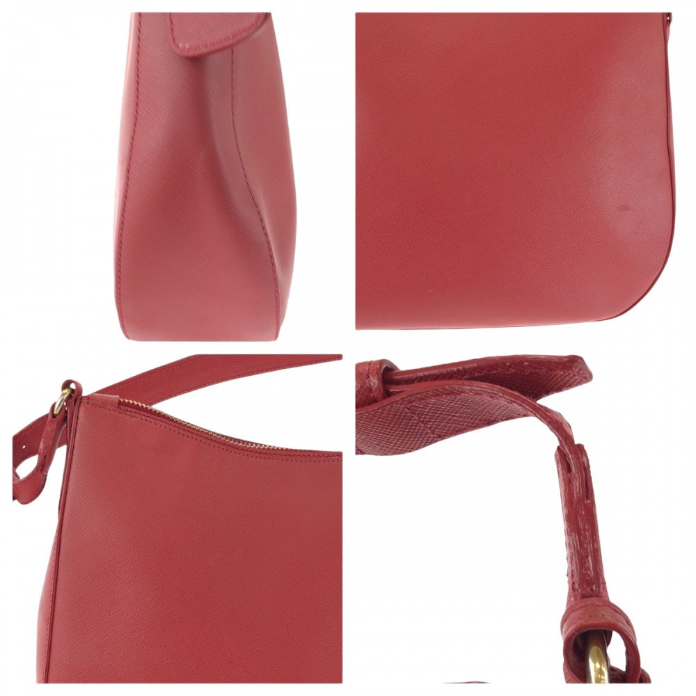 Prada Shoulder Bag Leather Red Gold Metal One Shoulder Bag Safiano Hobo Women