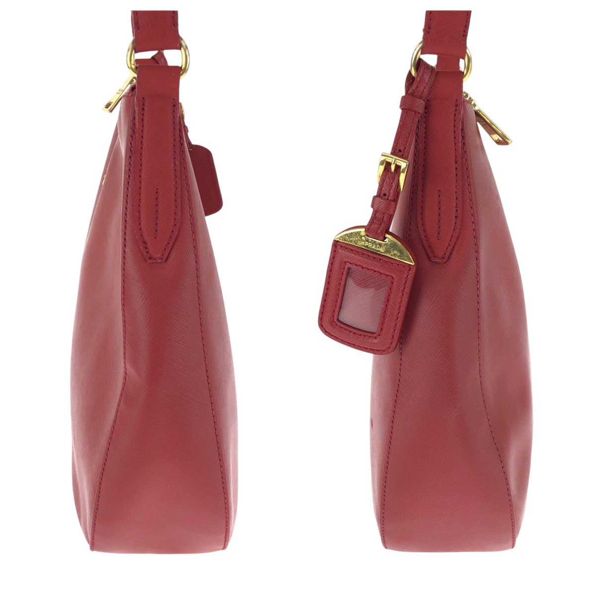 Prada Shoulder Bag Leather Red Gold Metal One Shoulder Bag Safiano Hobo Women
