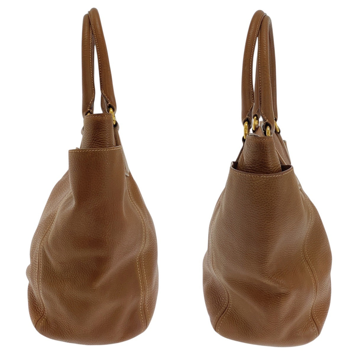 Prada Tote Bag Leather Brown Gold Metal