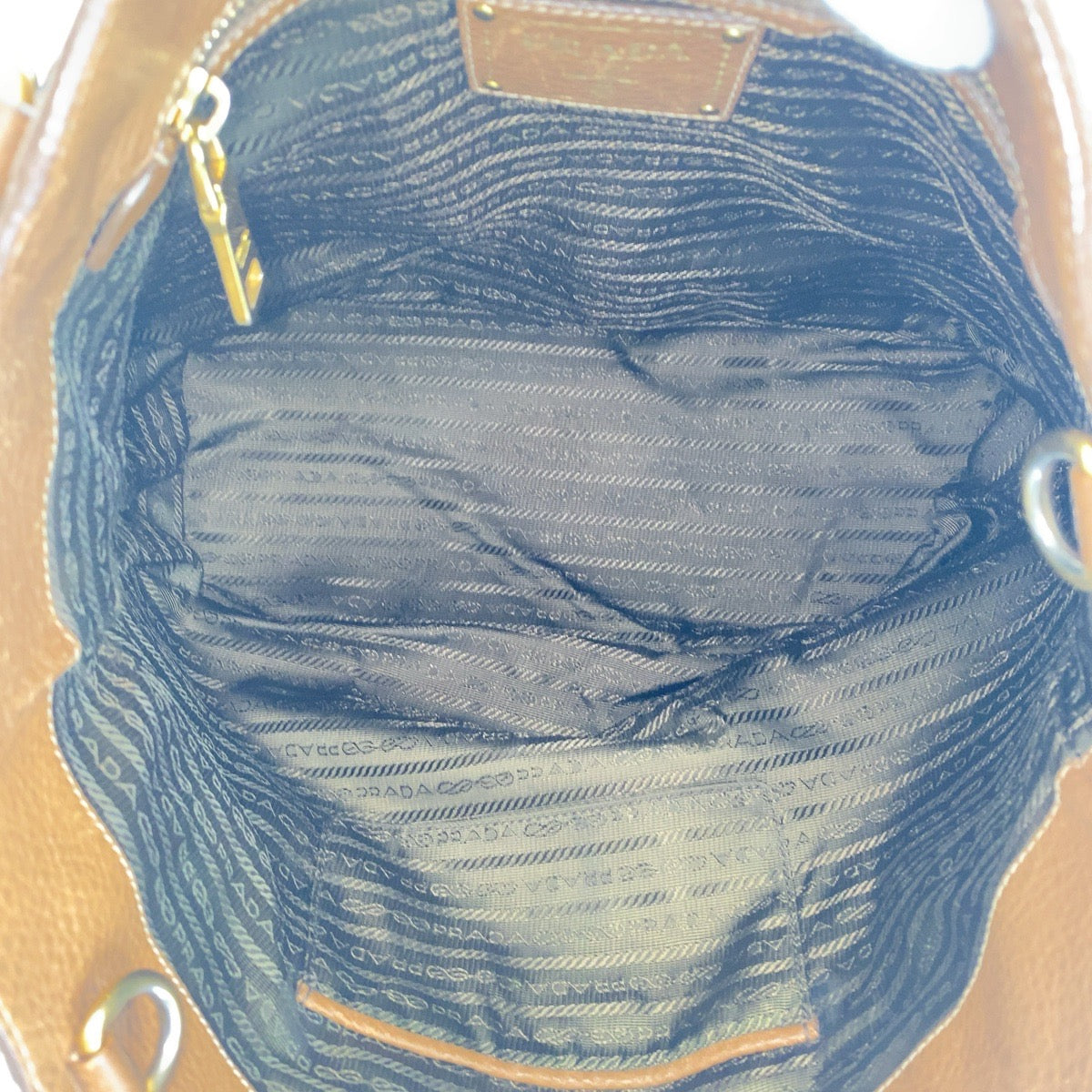 Prada Tote Bag Leather Brown Gold Metal