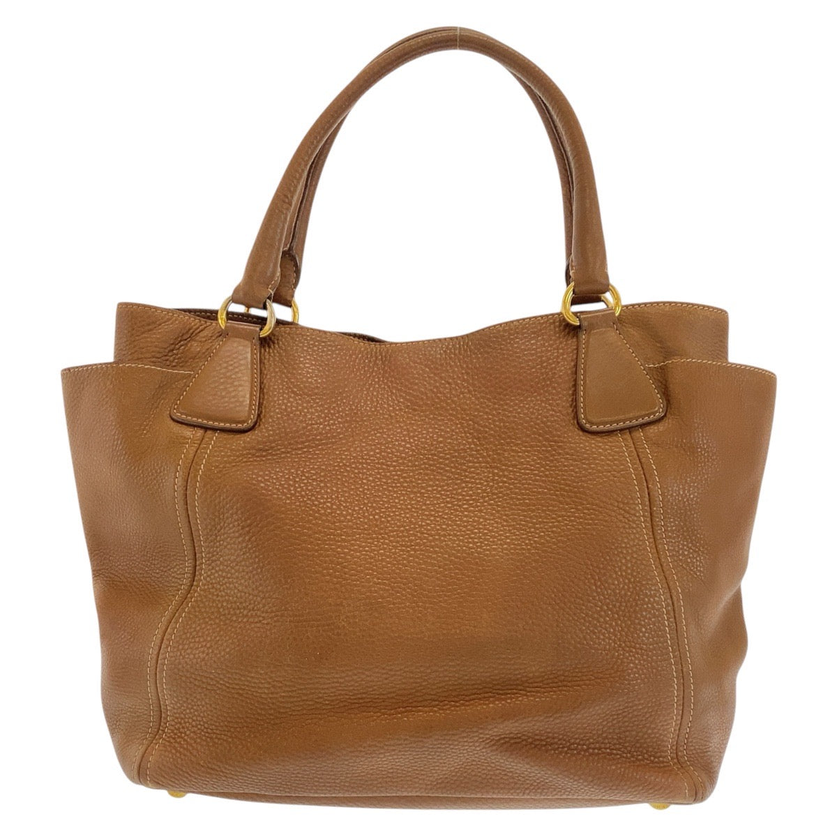 Prada Tote Bag Leather Brown Gold Metal