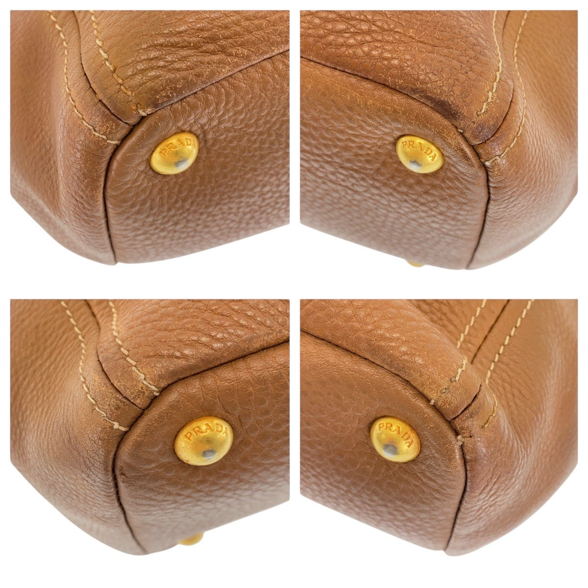 Prada Tote Bag Leather Brown Gold Metal