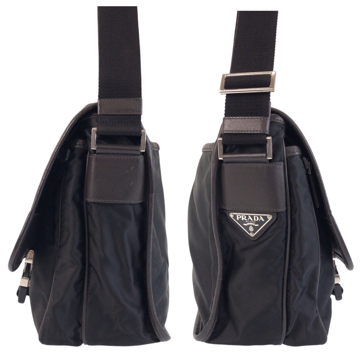 Prada Shoulder Bag Nylon Black Silvermetal Shoulder Bag Messenger Bag Test Triangle With Logo Women