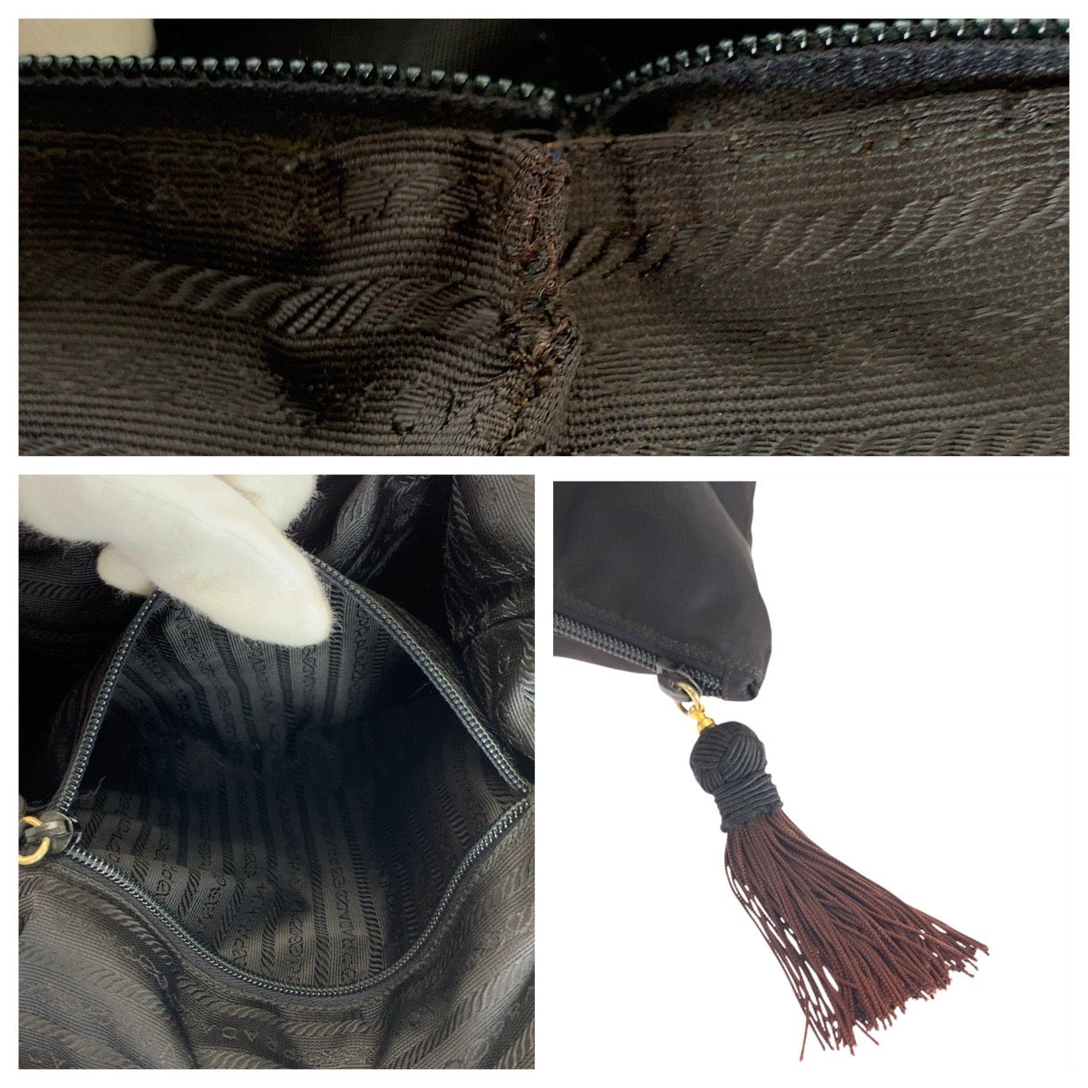Prada Tote Bag Nylon Black Goldmetal Tote Bag Shoulder Bag Test Logo Embroidery Women
