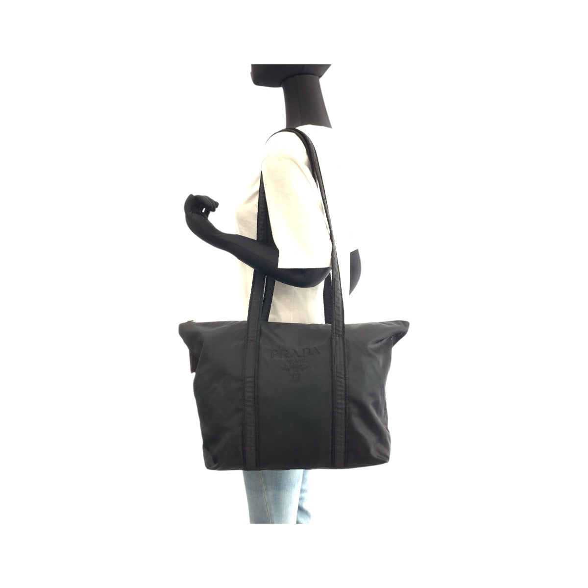 Prada Tote Bag Nylon Black Goldmetal Tote Bag Shoulder Bag Test Logo Embroidery Women