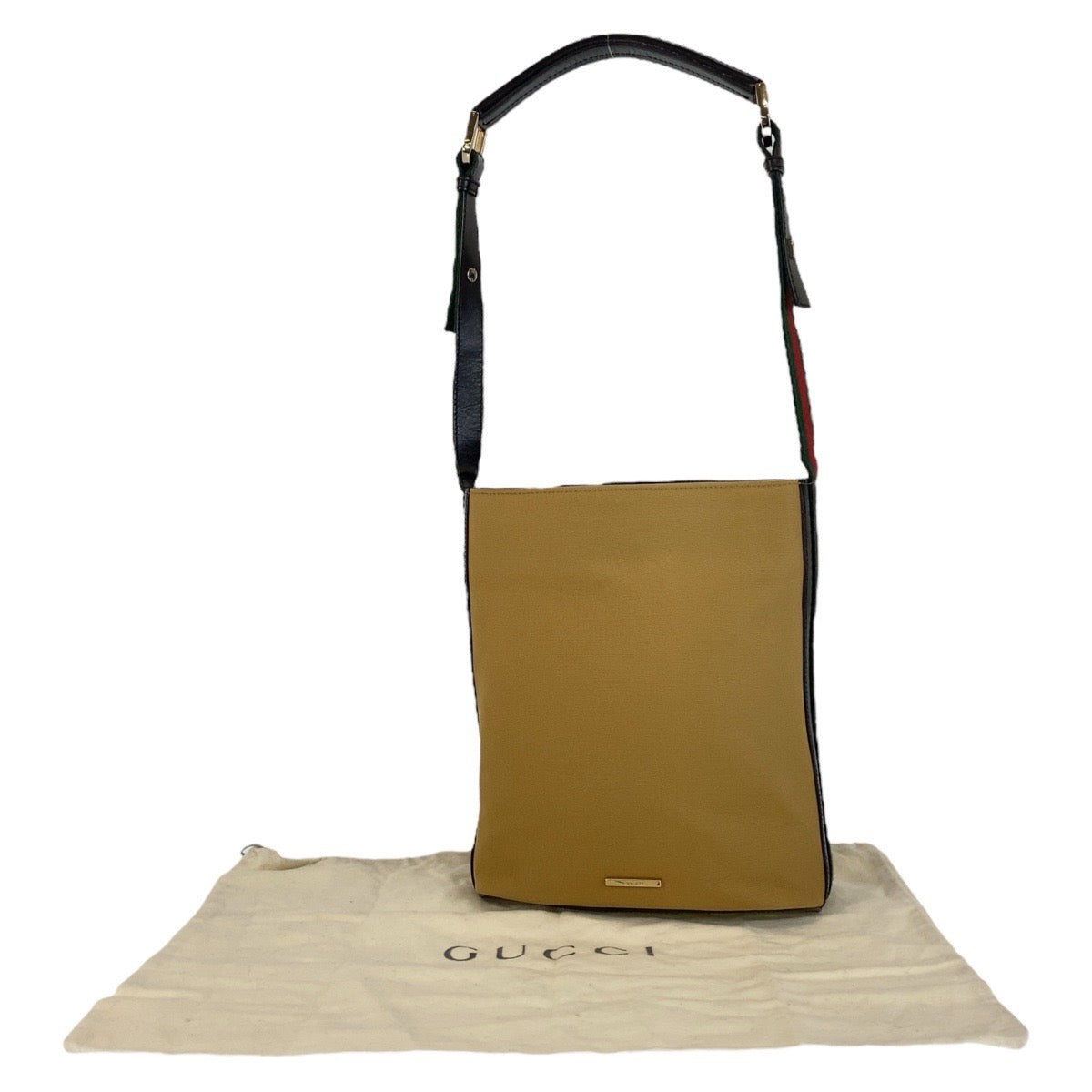 Gucci Shoulder Bag 4286 Canvas, Leather Camel Black Gold Metal Sherry Line Women